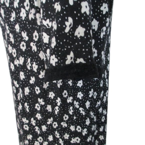 DR2 Black and Cream Rayon Linen Blend Floral Print Short Sleeve Top Size L - Picture 6 of 12